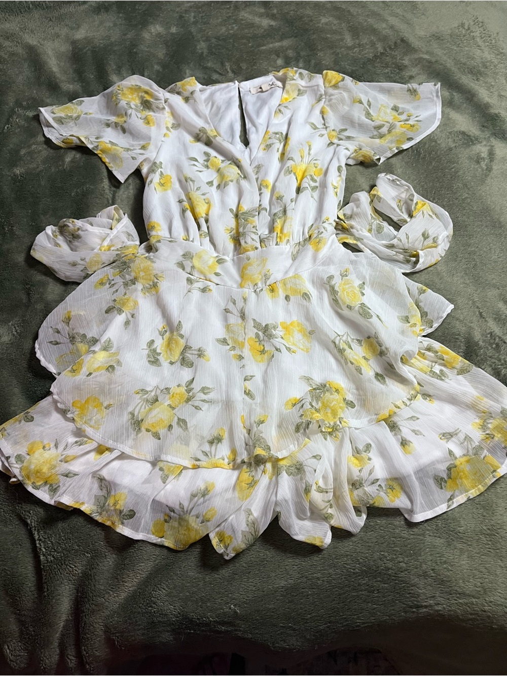 Blush White Romper with Yellow Floral Print